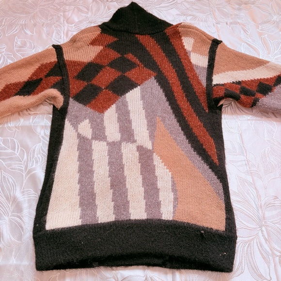 Vintage Multicolor Geometric Double Breasted Cardigan Autumn Colours - Small - Picture 8 of 8